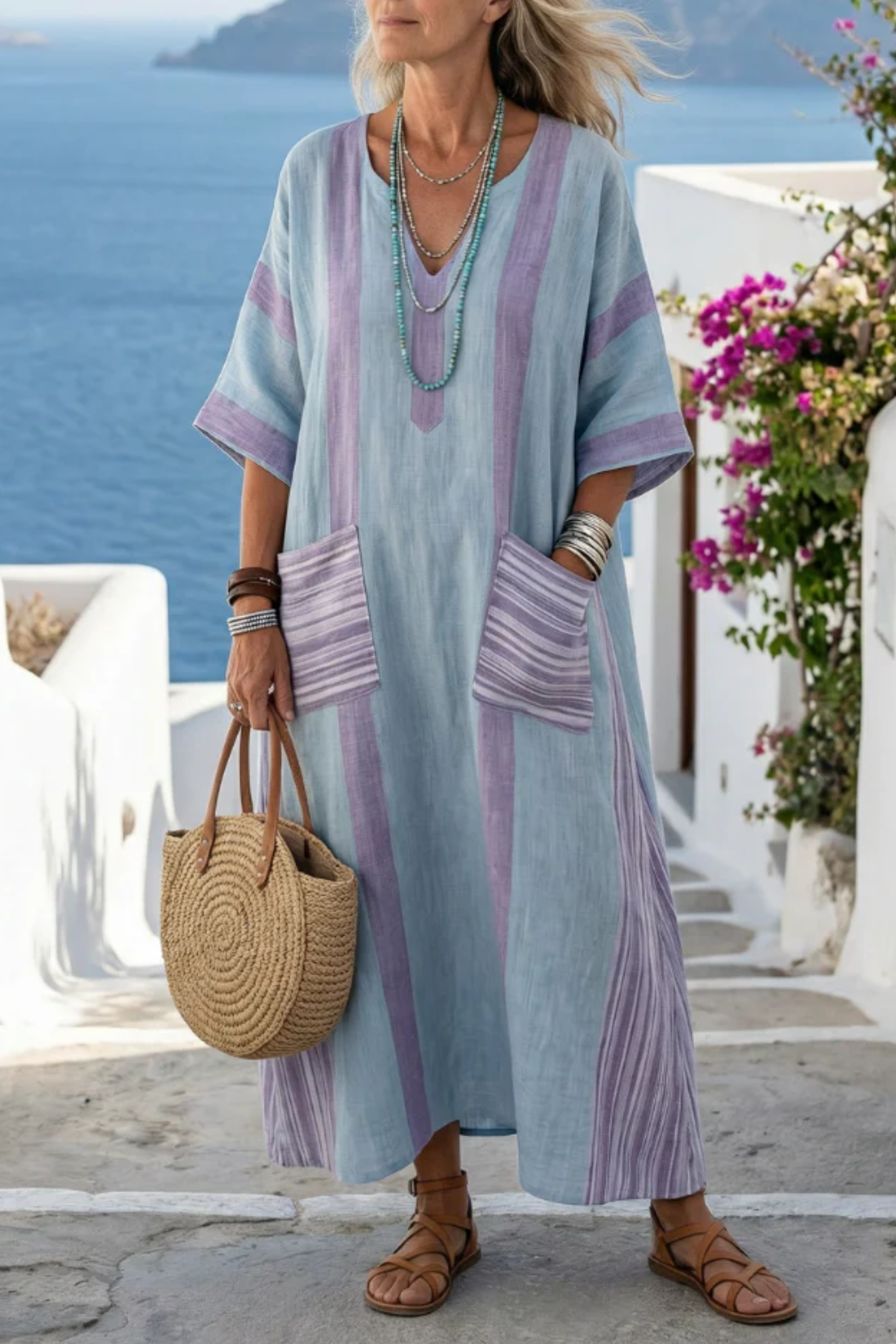 Olivia™ Μάξι φόρεμα με μωβ ρίγες