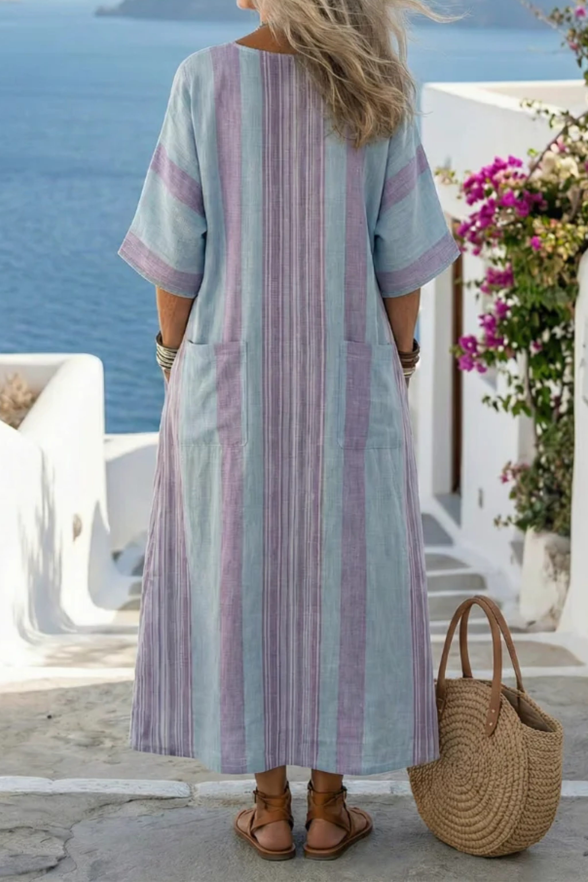 Olivia™ Μάξι φόρεμα με μωβ ρίγες