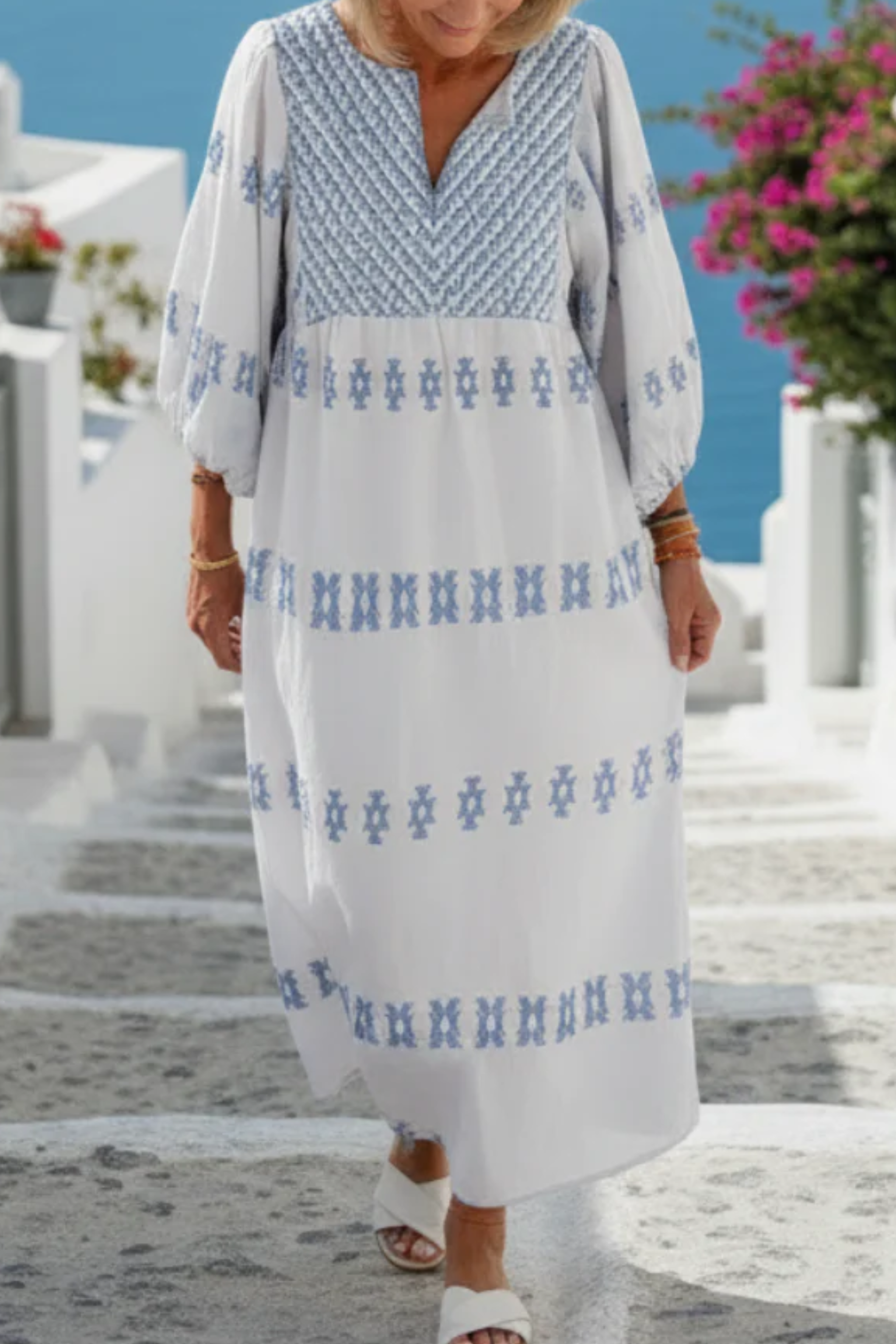 Ella™ Μάξι φόρεμα με γαλάζια κεντήματα