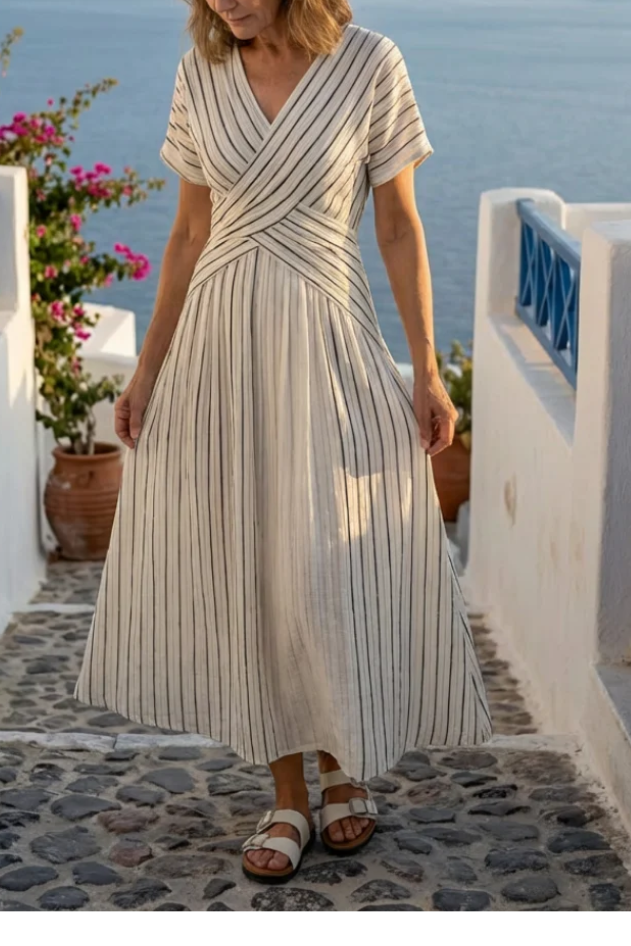Criselda™ Ριγέ μάξι φόρεμα με πτυχώσεις